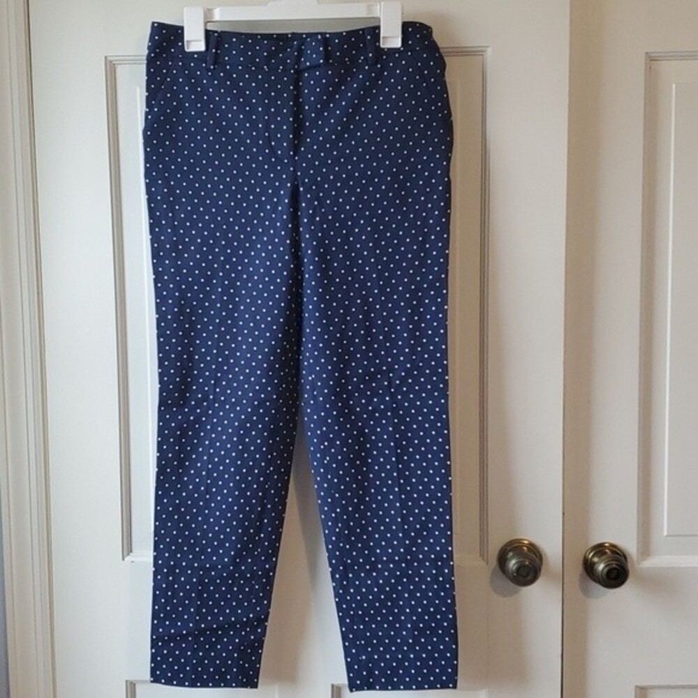 NWT TALBOTS POLKA DOT NAVY BLUE WHITE COTTON STRETCH PREPPY PANTS SIZE 6